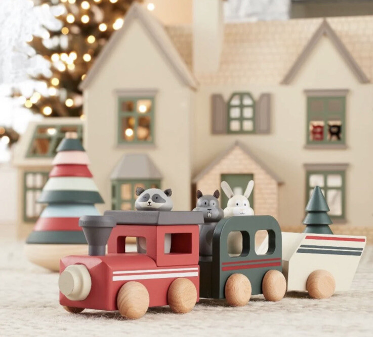 Target Hearth And Hand Magnolia Kids Toy Wooden Train Set  Hearth & Hand Wooden Train Set Christmas 2023 Target Collection main image 1