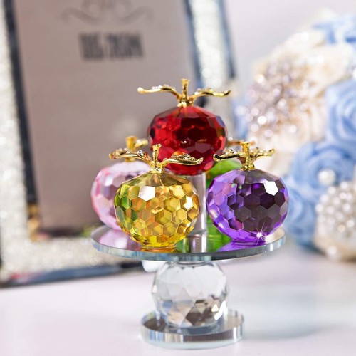 5 Colors Crystal Faceted Apples Ornament Glass Figurines with Rotatable Base - Picture 3 of 6