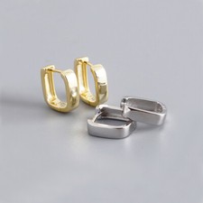 925 Sterling Silver Smooth Square Wide Huggie Hoop Earrings A1797