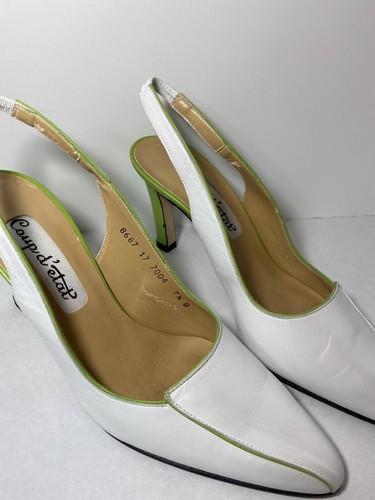 Vintage Coup D'etat Heels 7.5 B Pointed Toe White Sling-back 3” Heels Leather - Picture 3 of 9