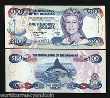 BAHAMAS 100 DOLLARS P-62 1996 QUEEN BLUE MARLIN SAILING SHIP UNC* CARIBBEAN NOTE