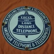 AMERICAN TELEPHONE BELL   Porcelain Enamel Sign Pump Plate  (12in)
