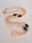 Vintage 34" Long Carolle Rhinestone & Faux pearl Knotted Necklace