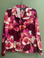 Additions By Chico's Size 3 XL VIBRANT Pink Burgundy Floral Button Up Jacket