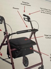 Drive Medical R726BL 4 Wheel Walker with Folding Back and Padded Seat - Blue