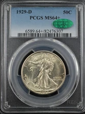 1929-D WALKING LIBERTY HALF DOLLAR 50C PCGS MS64+ *CAC* (76307)