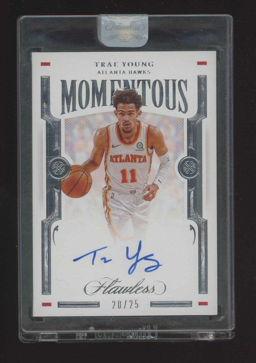 2020-21 Flawless Momentous Silver Trae Young Hawks ON CARD AUTO 20/25