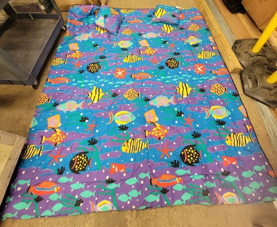 VTG 80s Springs Reef Cheryl Johnson Full Sheet Set Comforter Sea Fish Fitted 👁 - Image 2 of 4