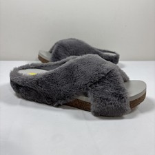 Volatile Womens 8 Alton Sandals Slip On Gray Crisscross Strap Design Faux Fur