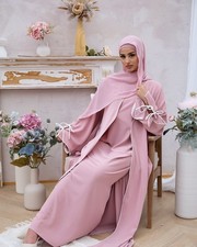 Women Muslim Open Kaftan Long Dress Set Abaya Dubai Kimono Evening Robe Ramadan