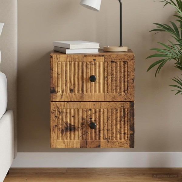 Wandmontierter Nachttisch Altholz 33 X 34,5 X 40 Cm-image