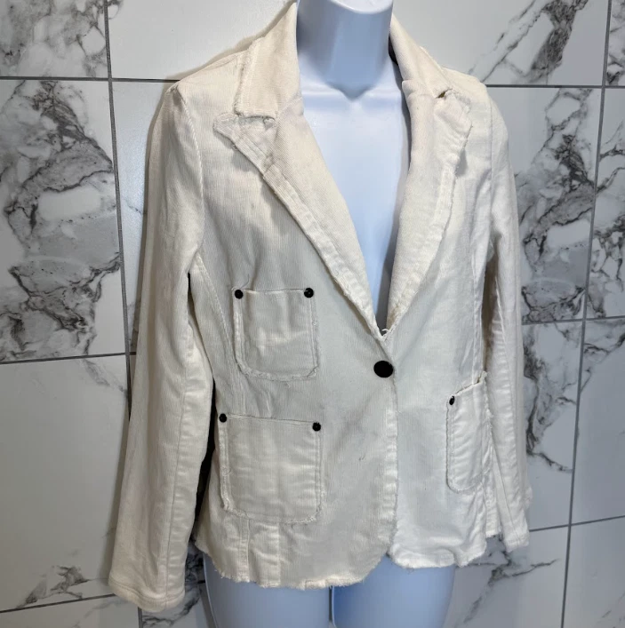 Chaqueta de Colección Bebe Y2K Cordoroy Blanca Elástica Ajustada Bolsillos Delanteros Abiertos Años 2000 XS Foto 4 de 4