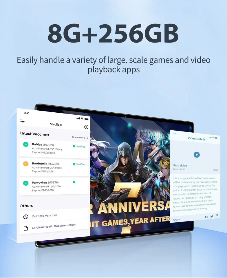 New Tablet 10. 1 inch 8G+256G ROM Android 12 Wifi 5G/4G Dual SIM Bundle Keyboard - Image 4 of 4