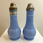 VTG 6” Jeannette Light Blue Delphite Milk Glass Basketweave Salt & Pepper Shaker