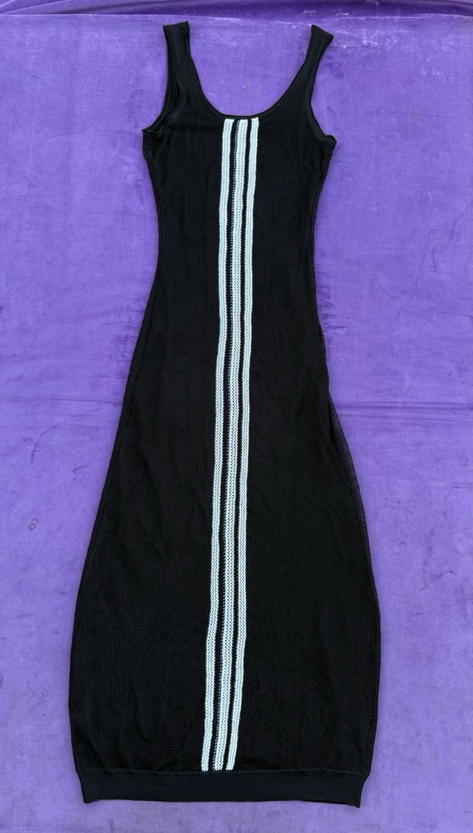 Y-3 Yohji Yamamoto Adidas Striped Back Maxi Tank Dress Mesh Black
