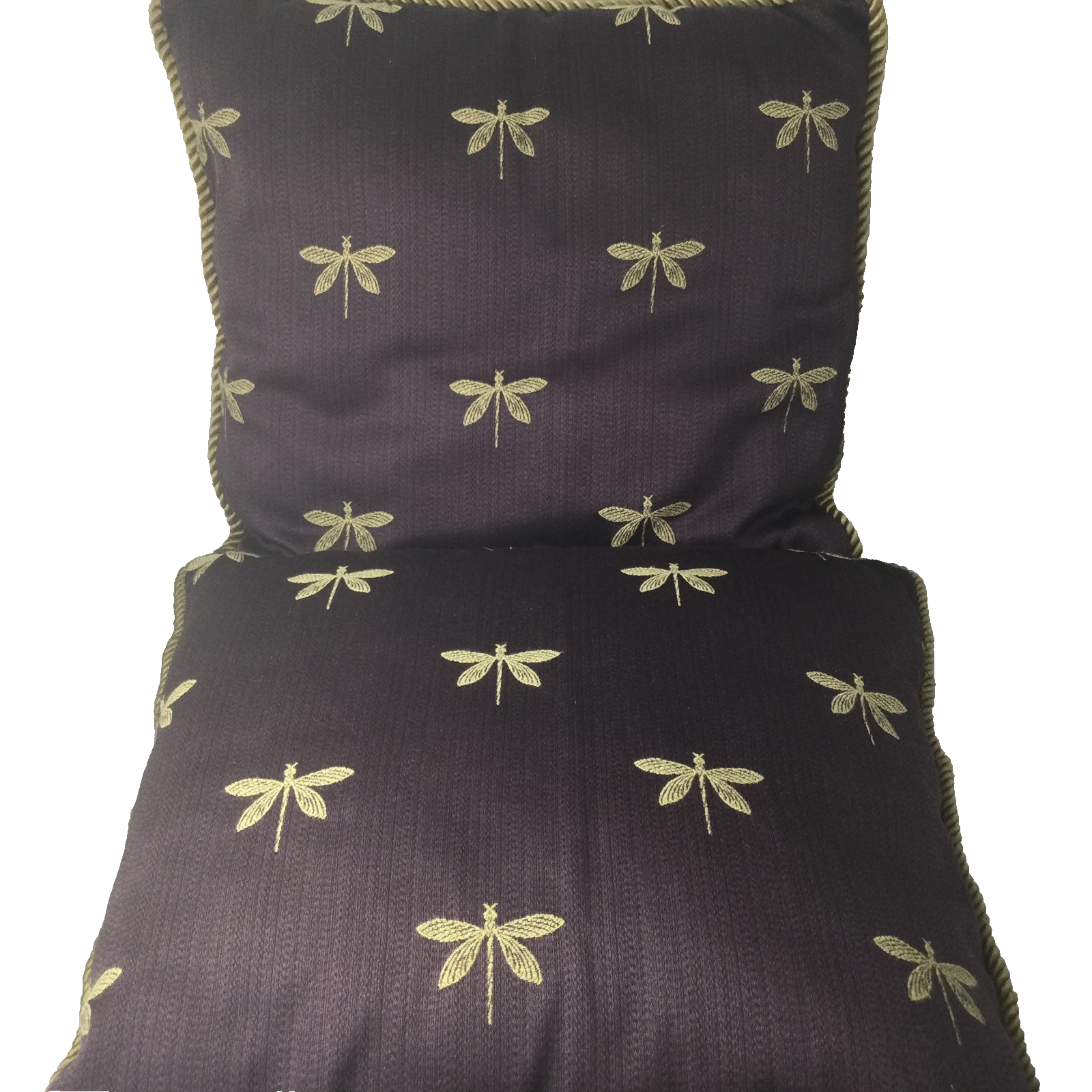 2 Trow Pillows Purple Gold Dragonflies Rope Edges Satin Look 15