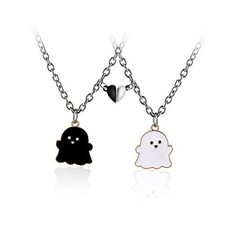 2Pcs Lovely Magnetic Love Heart Ghost Pendant Necklace Set for A black white