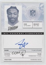 2023 Panini Prestige NFL Passport Signatures Tyjae Spears #NPS-TSS Auto 1ew5