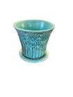 Vintage McCoy Pottery Daisy Planter Aqua Turquoise Flower Pot Attached Saucer 6”