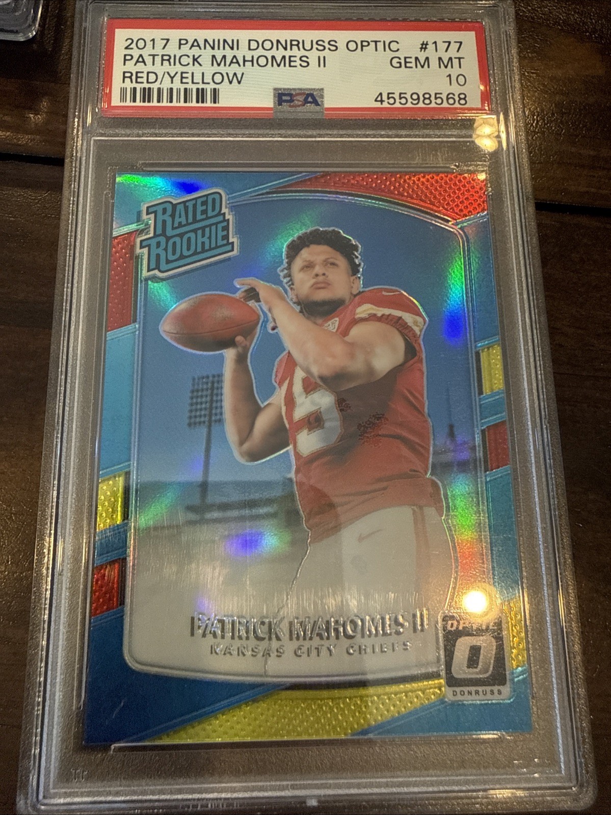 PATRICK MAHOMES ROOKIE PSA 10 2017 DONRUSS OPTIC #177 RED YELLOW