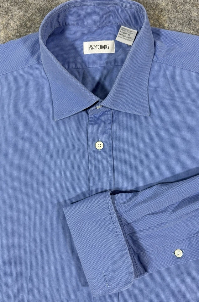 Vtg Ascot Chang Mens Dress Shirt Sz 16.5 Bespoke Custom French Cuff Hong Kong - Image 3 of 4