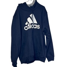 Adidas Mens Sweatshirt Drawstring Hoodie Logo Front Pocket Pullover Navy 2XL NWT