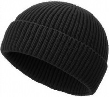 Men Mini Short Fisherman Beanie Hat Ribbed Docker Winter Warm Knitted Skull Caps