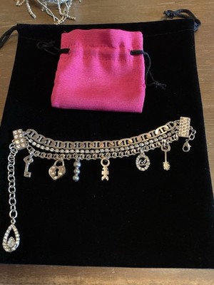 CHRISTIAN LACROIX Vintage Silver Toned Bracelet With Charms Keys Lock Rhinestone