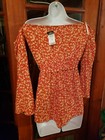 Orange Floral Romper M Outfit Off Shoulder Bell Sleeve Rue 21 Stretch NWT — photo 6