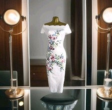 TED BAKER TRIXIIY Floral Bardot Midi Dress Size TB 3 UK 12 Wedding Guest *