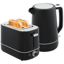 Kettle & Toaster Set 1.7L Black Stainless Steel PP Fast Boil 2-Slice Toaster Eco