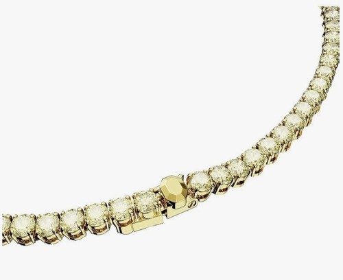 Collar Tenis Swarovski Matrix Corte Redondo Blanco Amarillo Chapado en Oro 18K - Imagen 10 de 11