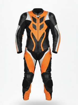 Men Motorcycle Leather Racing Suit Orange Black Biker Protective Gear Pro StyleX