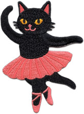 Patch - Cute Dancing Black Cat Ballerina Funny Animal Embroidered Iron On 3.5"