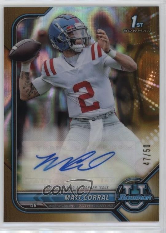 2021-22 Bowman U Chrome Prospect Gold Lava Refractor 47/50 Matt Corral Auto 1pi4