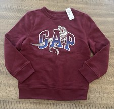 NEW Gap Kids Size Small 6/7 Crewneck Dino Graphic Sweatshirt Maroon Boys / Q254