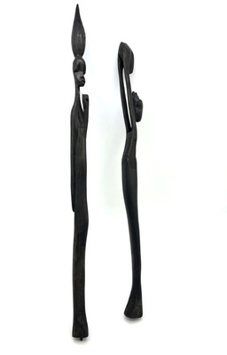 Vintage African Hand Carved Wood Sculptures Set Abstract Tall Art Figures 50cm