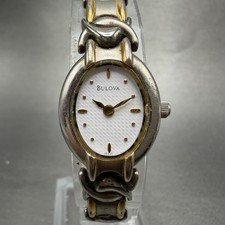 Bulova Watch Women 18mm White Dial Two Tone Oval 98T22 New Battery Vintage
