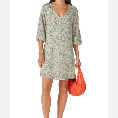 LOUNA Floral Balloon Sleeve Mini Dress - Sage Green - Size XL