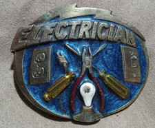 Electrician Belt Buckle Enameled Tools Metal Design USA 1982 cool colors 14