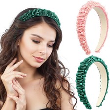 2 Pieces Witch Pearl Headband Pink and Green Witch Princess Pearl Headband Ha...
