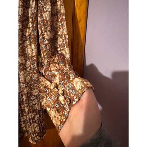 Top blusa donna Ophelia Roe 3X marrone floreale manica lunga collo alto trasparente - Foto 6 di 8