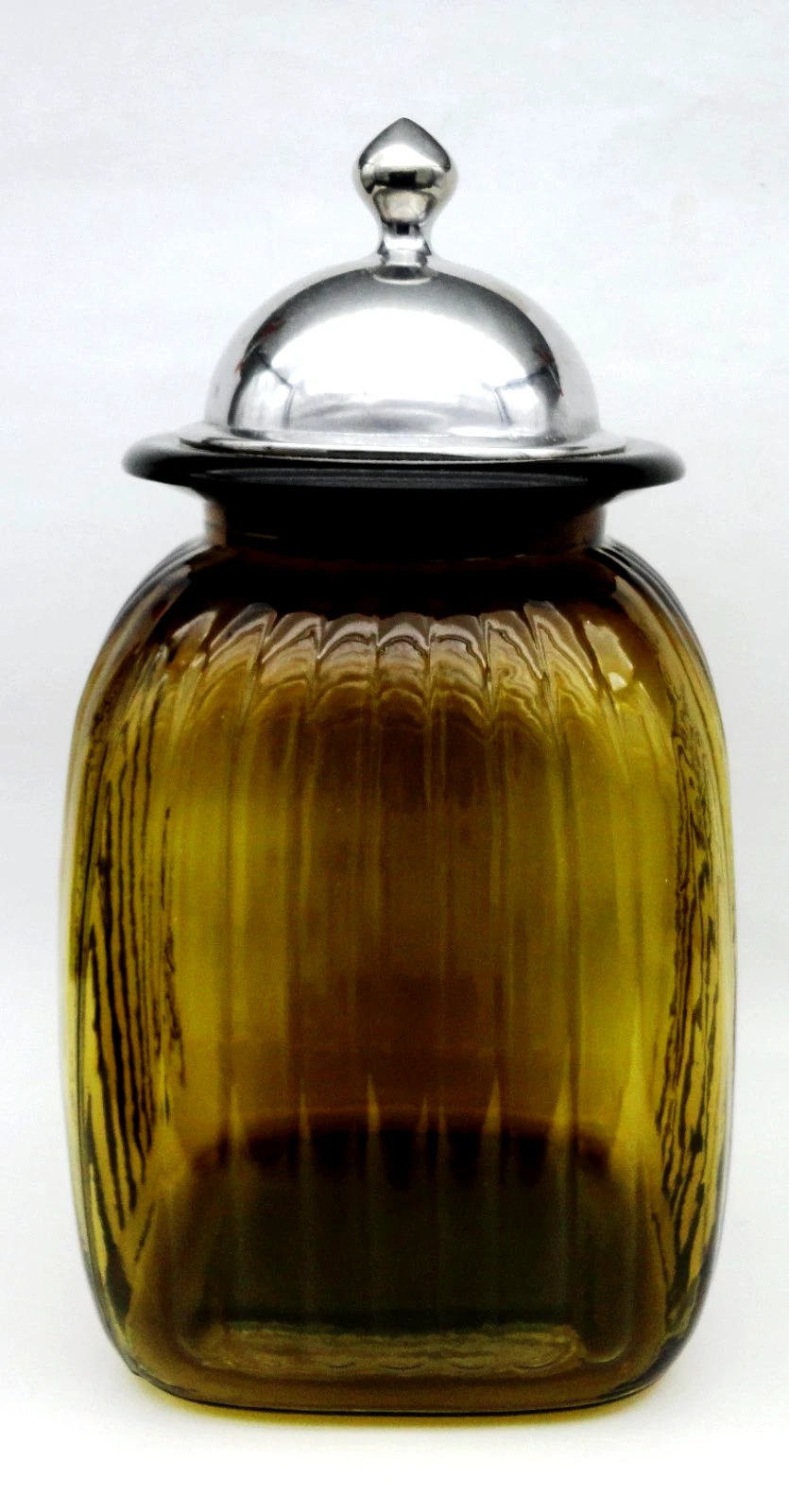 Artland Apothecary Amber Ribbed Jar Canister w/Smooth Pewter Lid & Rubber Seal