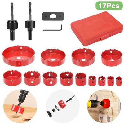 17x 3/4''-5'' HSS Bi-Metal Hole Saw Drill Bit 1'' Cutting Depth for Wood Drywall