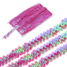 5 Yards 0.8 Inch Elastic Sequins Trim 2 Row Flat Sequin Strip, Light Rose Red
