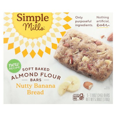 Soft Baked Almond Flour Bars, Nutty Banana Bread, 5 Bars, 1.19 oz (34 g) Each