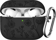 Flower Engraved Cover Compatible with Airpods Pro 2nd/1st Generation Case, black