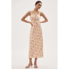 Cami NYC Rika Floral Hammered Silk Dress ivory pink size 6