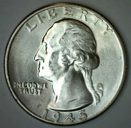 1945 D Washington UNCIRCULATED Silver Quarter 25c US Coin Denver Mint 25-Cents