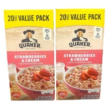 Quaker Instant Oatmeal Strawberries & Cream Value Pack 2 Boxes 40 Packets Total